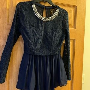 Two Piece Sparkly Blue Homecoming Dress